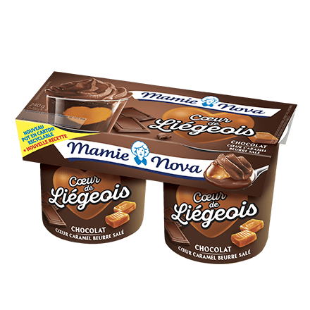 Mamie Nova - Packaging Cœur de liégeois Dessert Chocolat coeur Caramel Beurre Salé