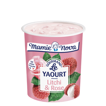 Mamie Nova - Packaging Yaourt Gourmand® aux fruits Litchi & Rose