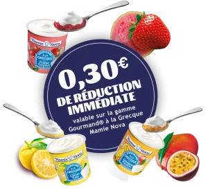 0,30 € de réduction immédiate valable sur la gamme Gourmand® à la Grecque Mamie Nova